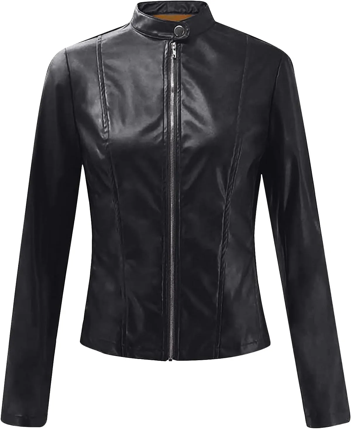 Canbebig Womens Faux Leather Jackets Zip Up Suit Jackets Slim Fit Coats Casual Lightweight Outwear Moto Biker Jackets