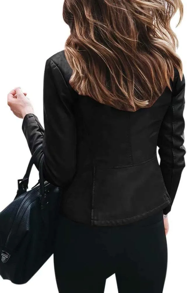 Canbebig Womens Faux Leather Jackets Zip Up Suit Jackets Slim Fit Coats Casual Lightweight Outwear Moto Biker Jackets