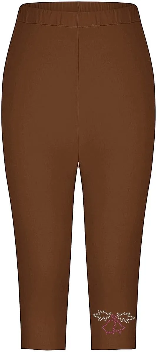 Capri Pants for Women Rhinestone Cropped Trousers Ladies 3/4 Length Leggings Summer Stretch Yoga Pant Bottoms