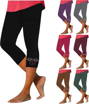 Capri Pants for Women Rhinestone Cropped Trousers Ladies 3/4 Length Leggings Summer Stretch Yoga Pant Bottoms
