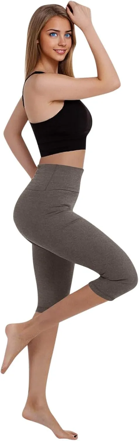 Capri Pants Women Cropped Legging 3/4 Length Plain Cropped Trousers Elasticated Waist Underpants Workout