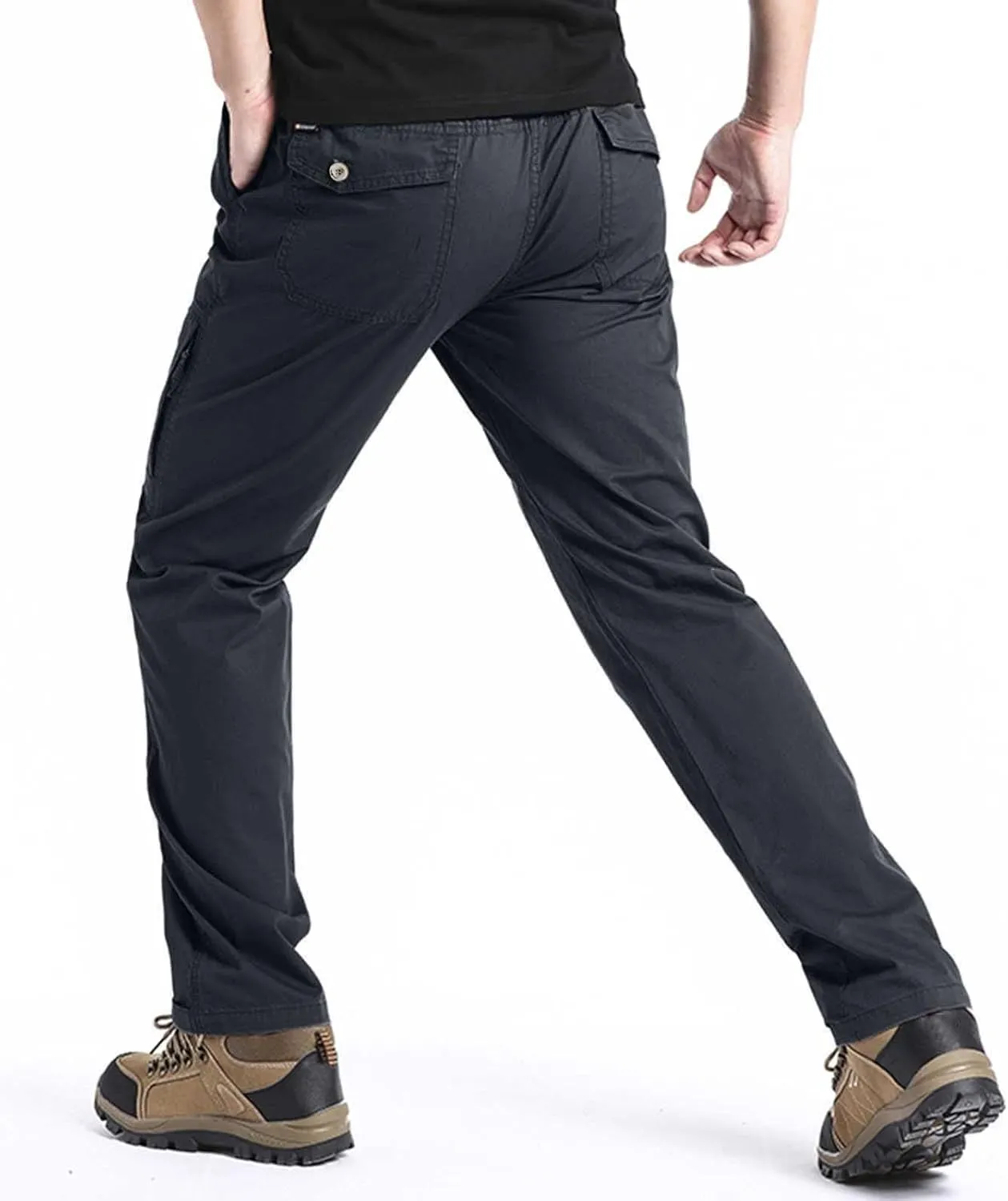 Cargo Pants for Men,Men's Drawstring Flap Pocket Pants Elastic Waist Long Pants Letter Graphic Street Cargo Pants