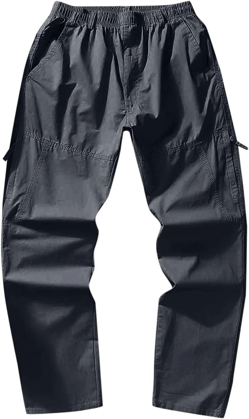 Cargo Pants for Men,Men's Drawstring Flap Pocket Pants Elastic Waist Long Pants Letter Graphic Street Cargo Pants