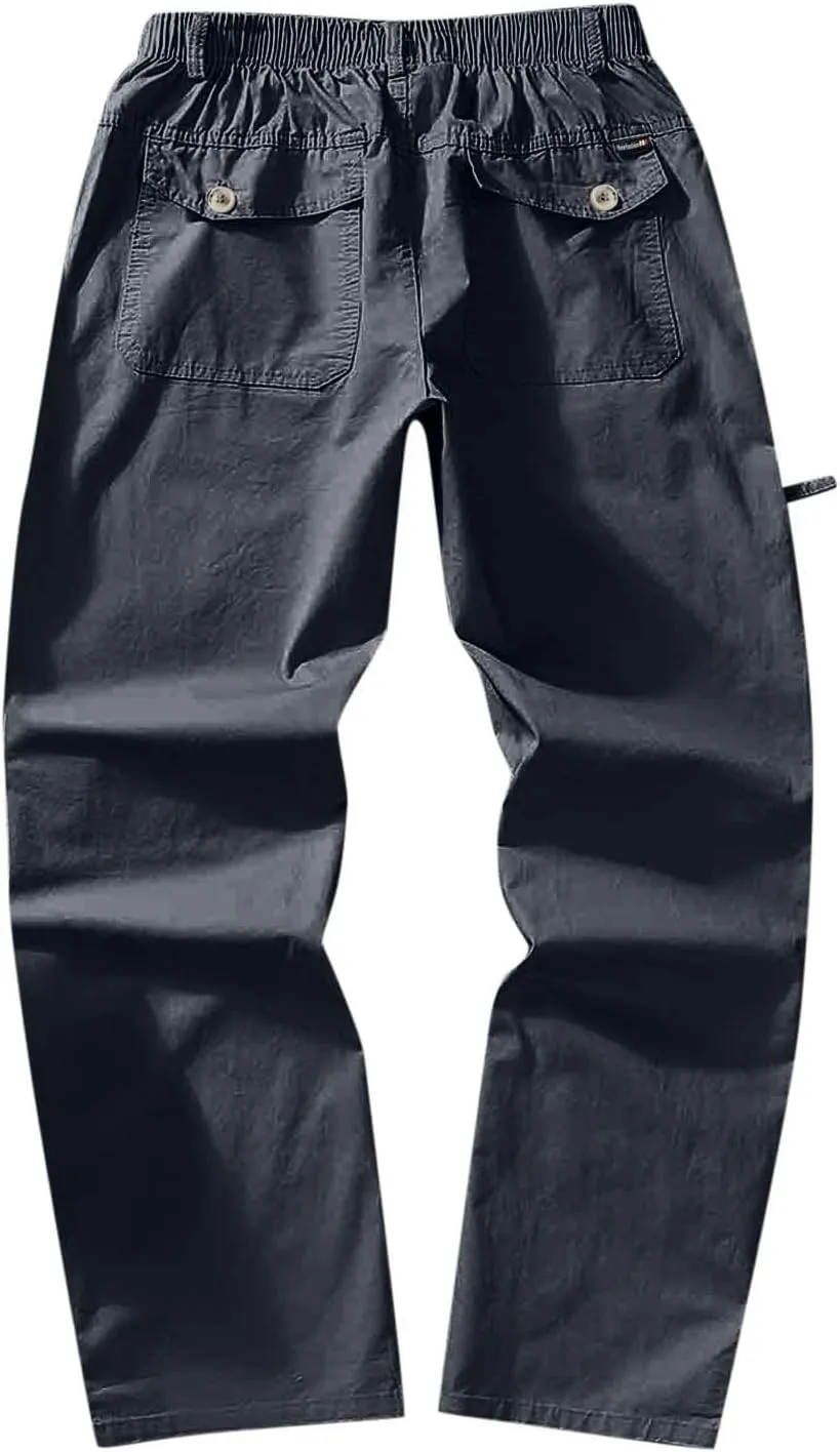 Cargo Pants for Men,Men's Drawstring Flap Pocket Pants Elastic Waist Long Pants Letter Graphic Street Cargo Pants