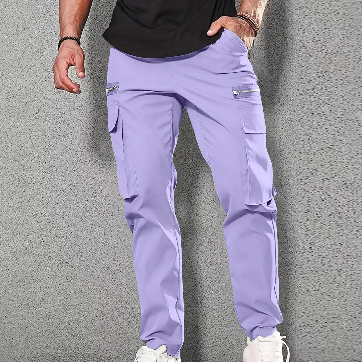 Cargo Work Trousers for Men Smart Casual Pants Straight Leg Pant Elastic Waist Trousers Gym Sweatpants Outdoor