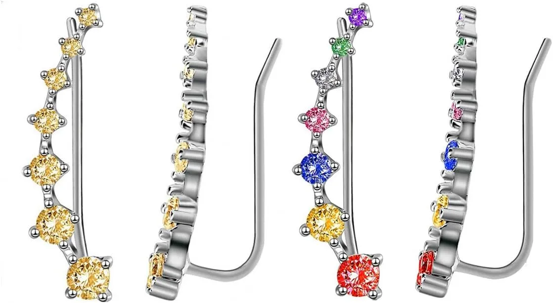 Cartilage Earrings for Women Crawler Rhinestone Blue Yellow Colorful Cute Jewelry Gift