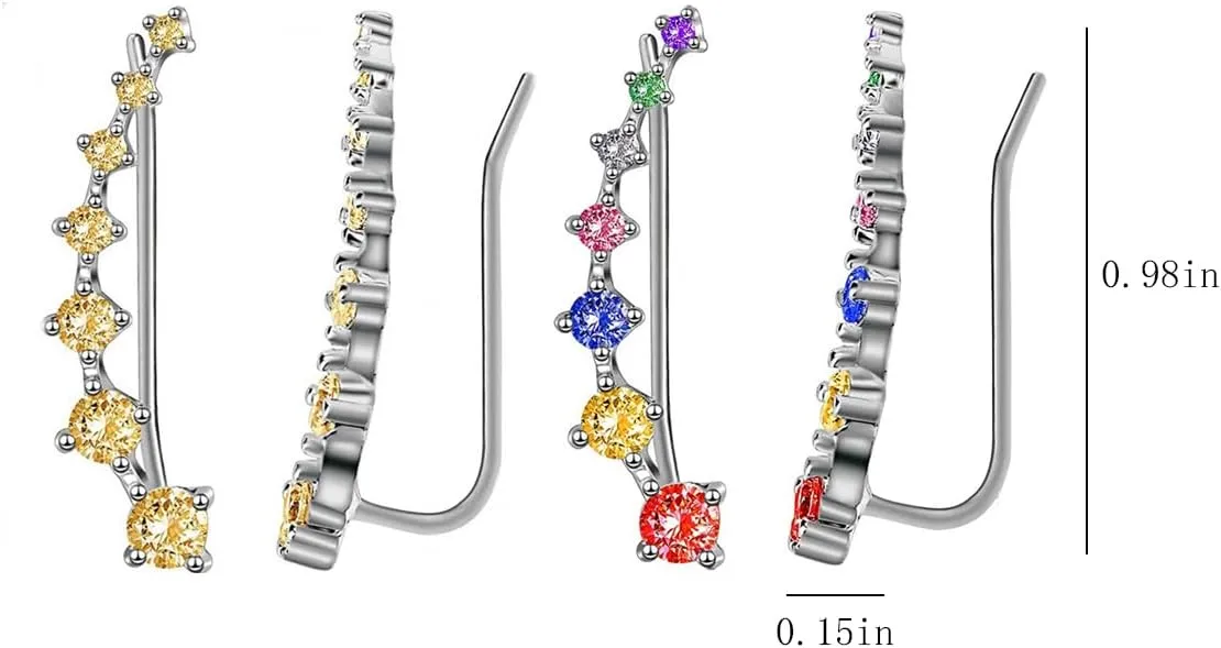 Cartilage Earrings for Women Crawler Rhinestone Blue Yellow Colorful Cute Jewelry Gift