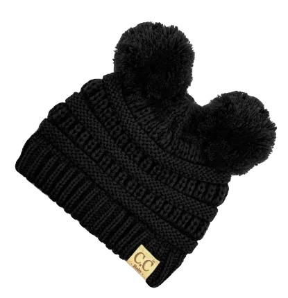 C.C. Beanie - Baby Double Pom Solid Beanie in Black
