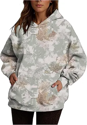 Ceboyel Womens Camo Oversized Hoodies Maple Leaf Hooded Sweatshirt Trendy Cute Hoodie Teen Girls Fashion Clothing 2024