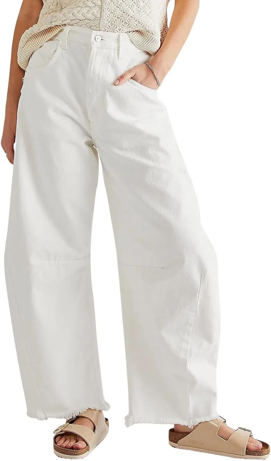 CHARTOU Women Barrel Jeans Distressed Boyfriend Baggy Jeans High Waist Wide Leg Jeans Y2k Ripped Harem Pants