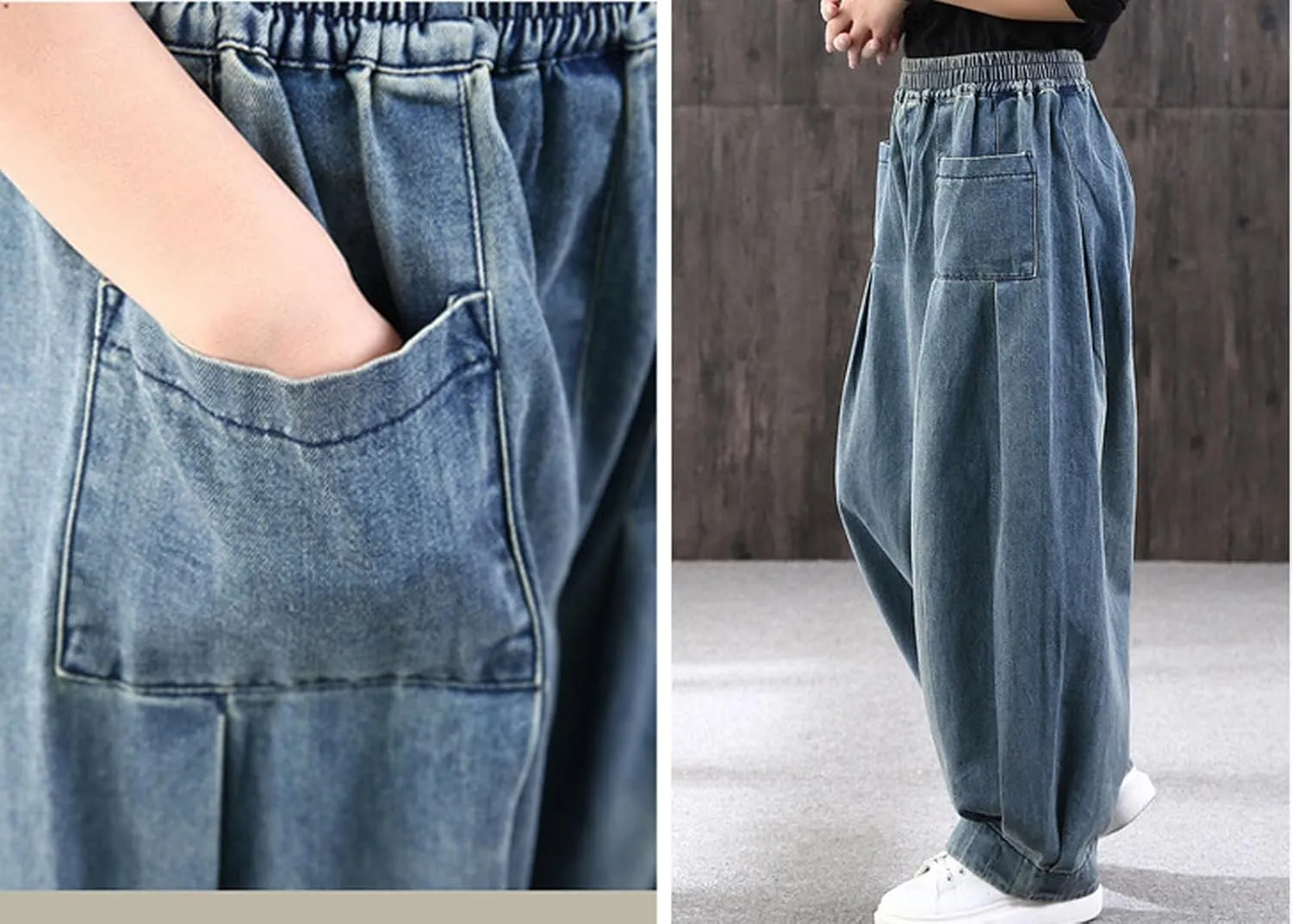 CHARTOU Women Wide Leg Jeans Baggy Y2k Denim Pants Palazzo Jeans Loose Harem Pants Pleated Balloon Barrel Jeans