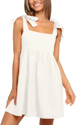 Clarisbelle Women Summer Tie Strap Sleeveless Beach Dress