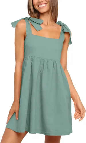 Clarisbelle Women Summer Tie Strap Sleeveless Beach Dress