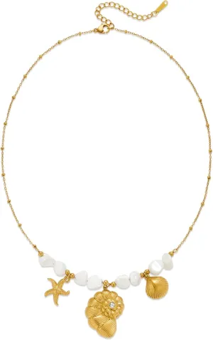 Conch Shell Necklaces For Women With Ocean Charms Necklaces Adjustable Conch Starfish Necklaces Trendy Sea Shell Necklaces Gold Summer Fashion Mermaid Necklaces Beach Jewelry Gift