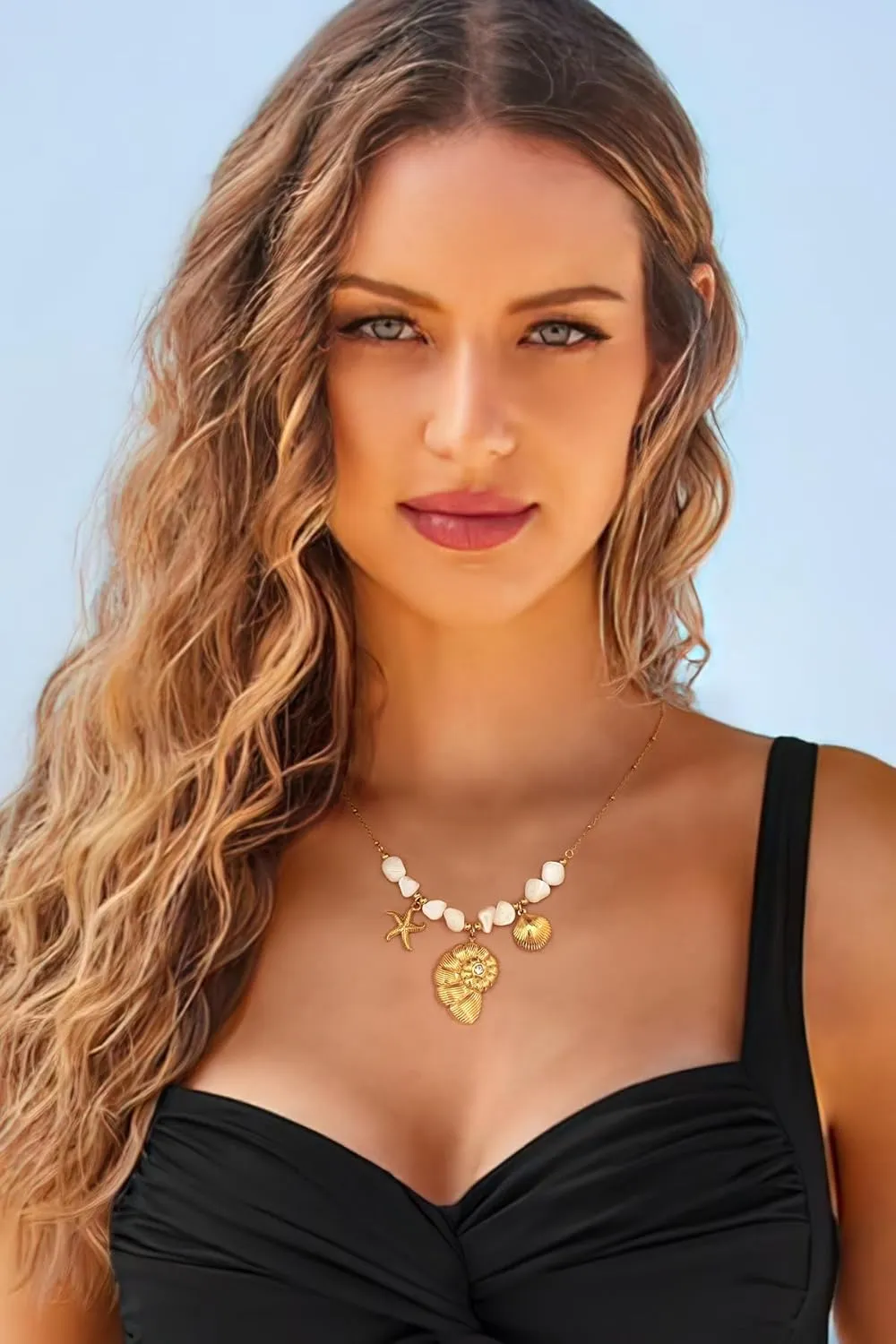 Conch Shell Necklaces For Women With Ocean Charms Necklaces Adjustable Conch Starfish Necklaces Trendy Sea Shell Necklaces Gold Summer Fashion Mermaid Necklaces Beach Jewelry Gift