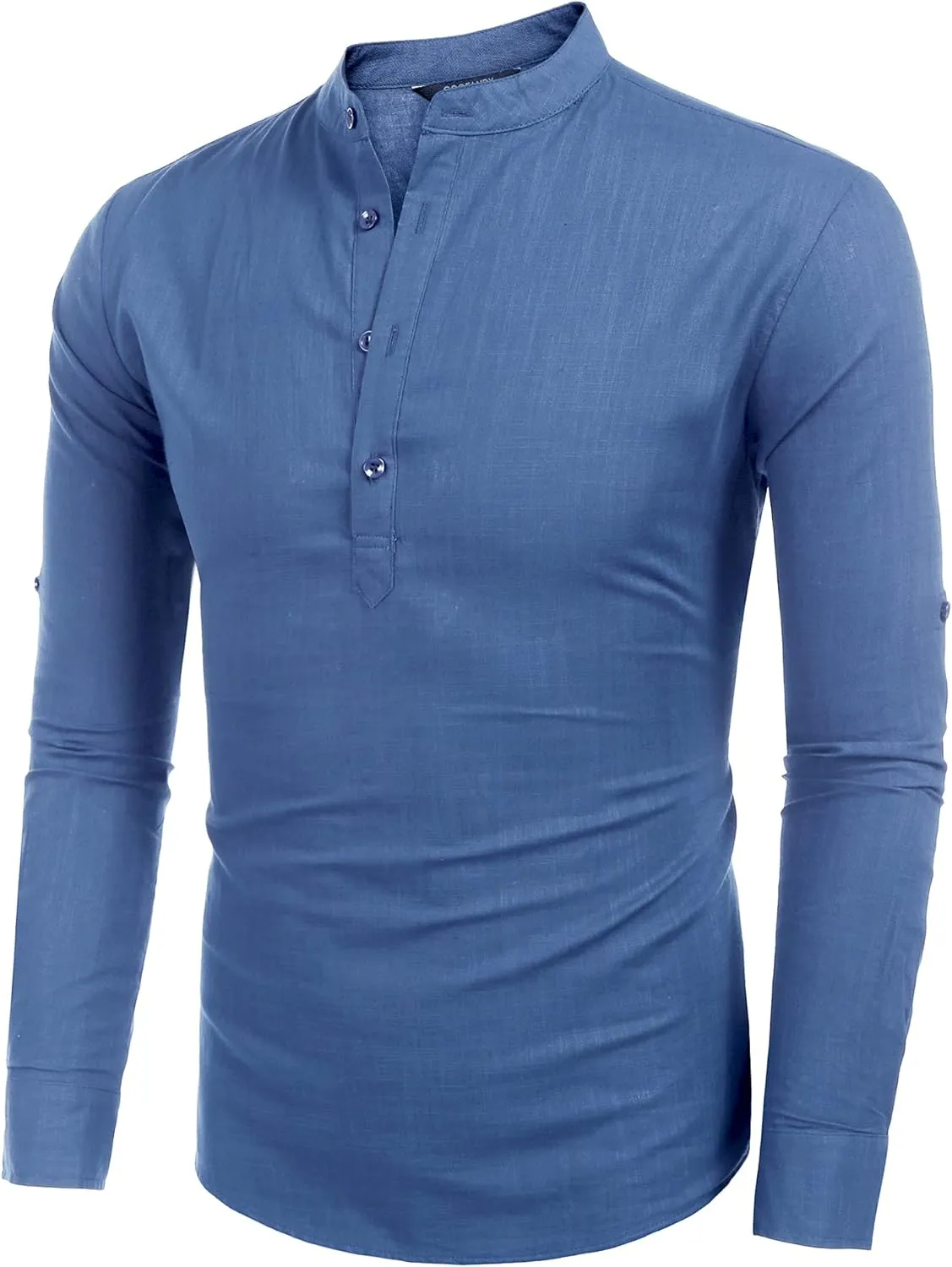 COOFANDY Men's Cotton Linen Henley T-Shirts Long Sleeve Hippie Casual Beach T-Shirts