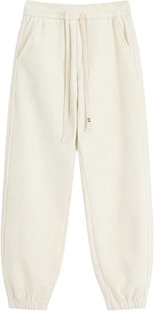 Corduroy Pants for Men Elastic Waist Drawstring Baggy Sweatpants Fashion Vintage Joggers Pant with Pockets