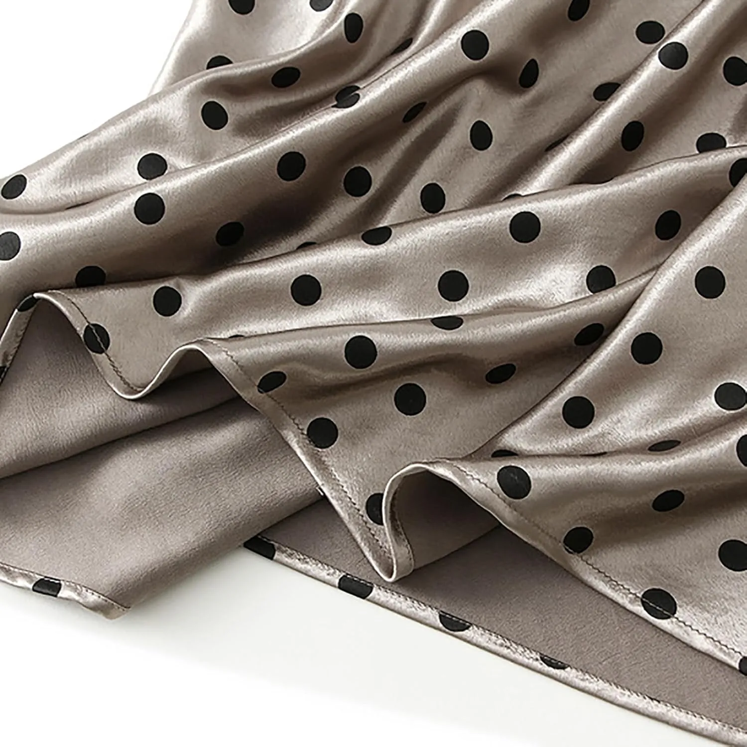 CORIRESHA Women's Elegant Polka Dot Skirt Elasticized Waistband Flowy Maxi Satin Skirt