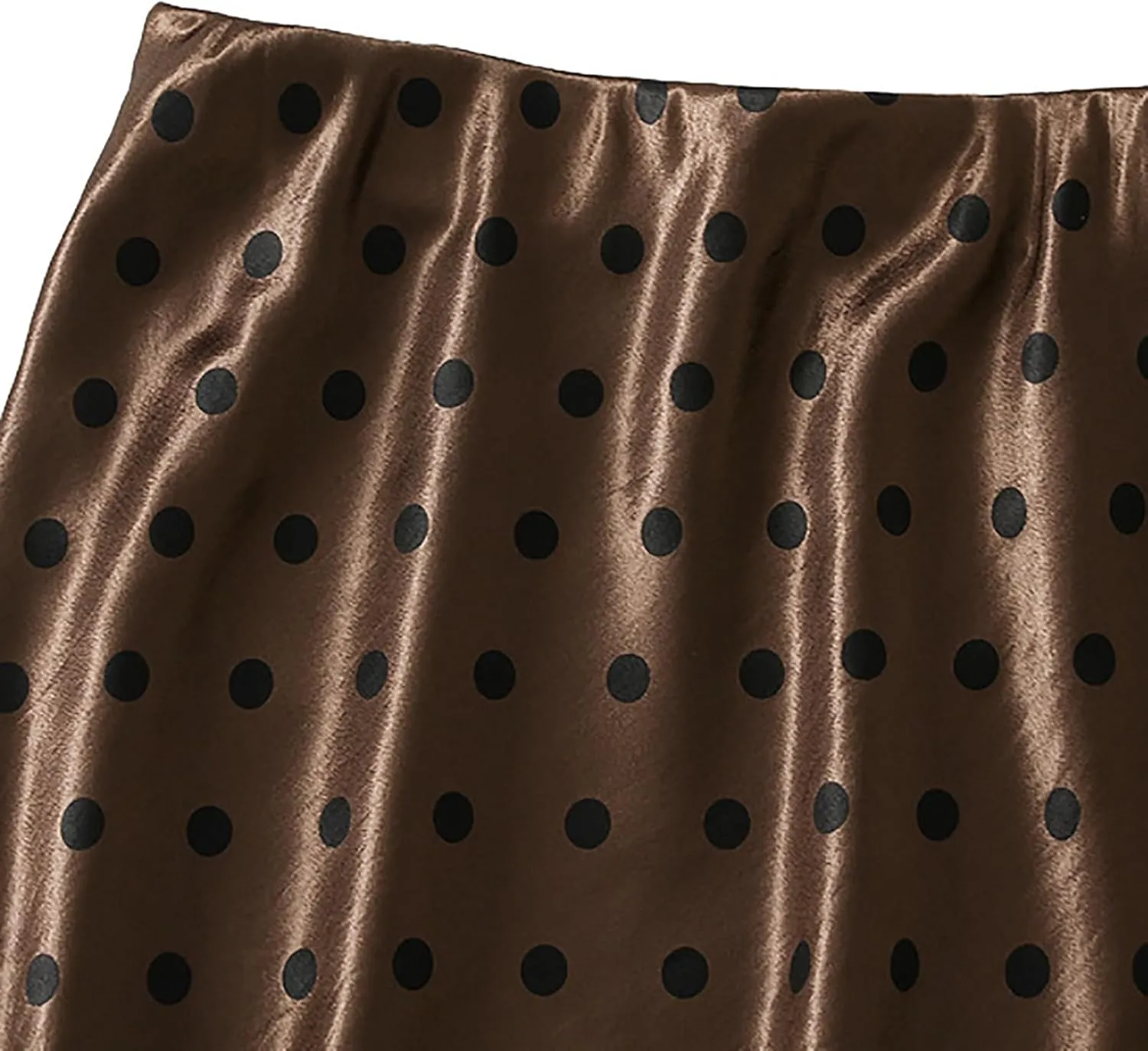 CORIRESHA Women's Elegant Polka Dot Skirt Elasticized Waistband Flowy Maxi Satin Skirt