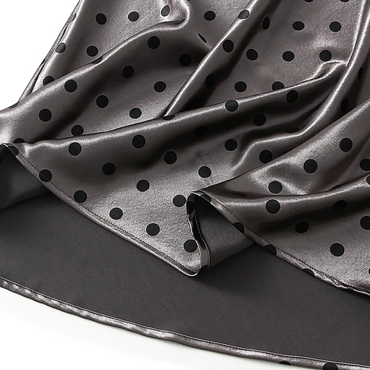 CORIRESHA Women's Elegant Polka Dot Skirt Elasticized Waistband Flowy Maxi Satin Skirt