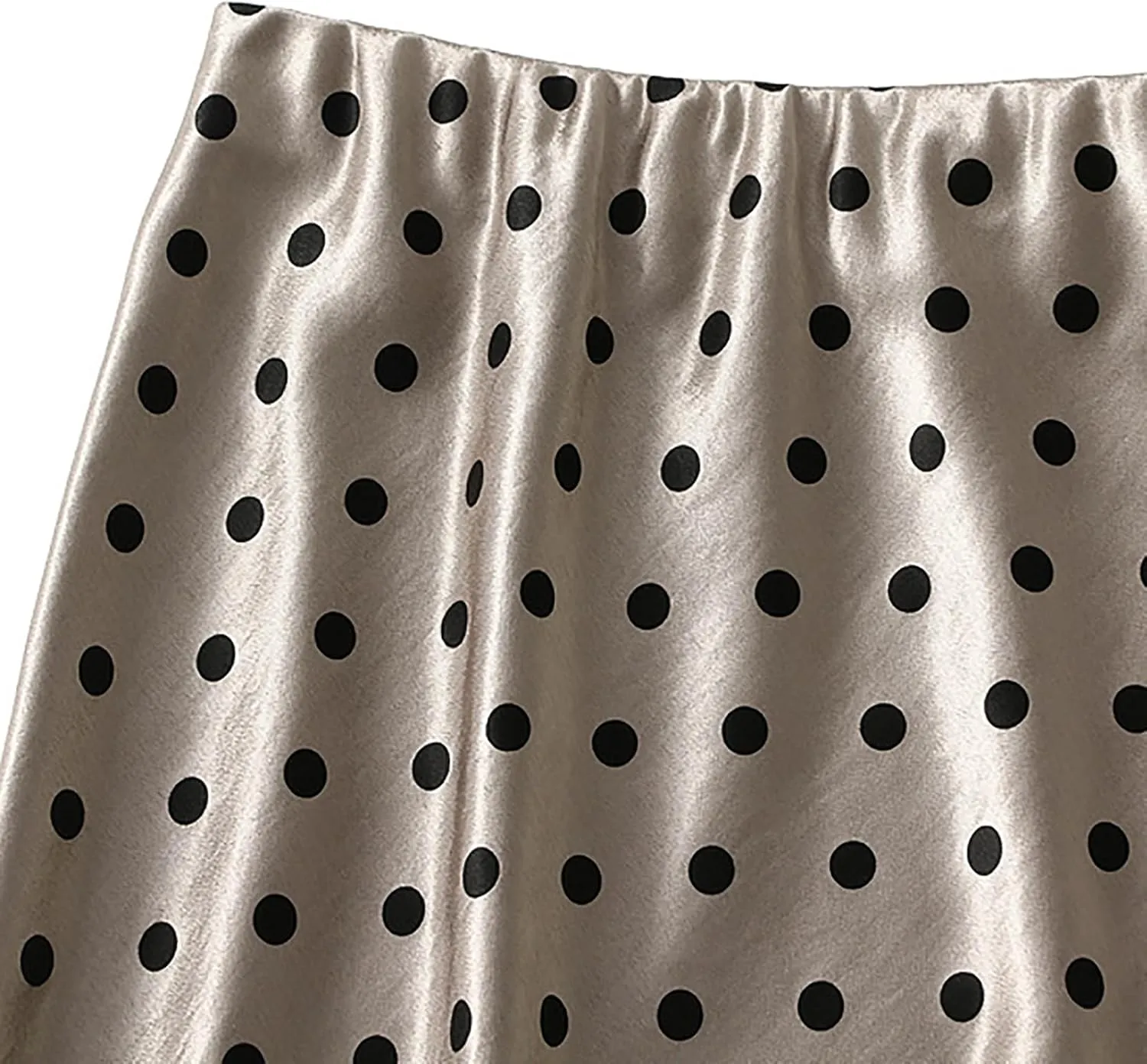 CORIRESHA Women's Elegant Polka Dot Skirt Elasticized Waistband Flowy Maxi Satin Skirt