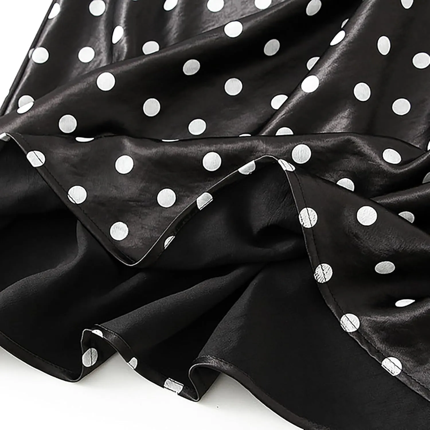 CORIRESHA Women's Elegant Polka Dot Skirt Elasticized Waistband Flowy Maxi Satin Skirt