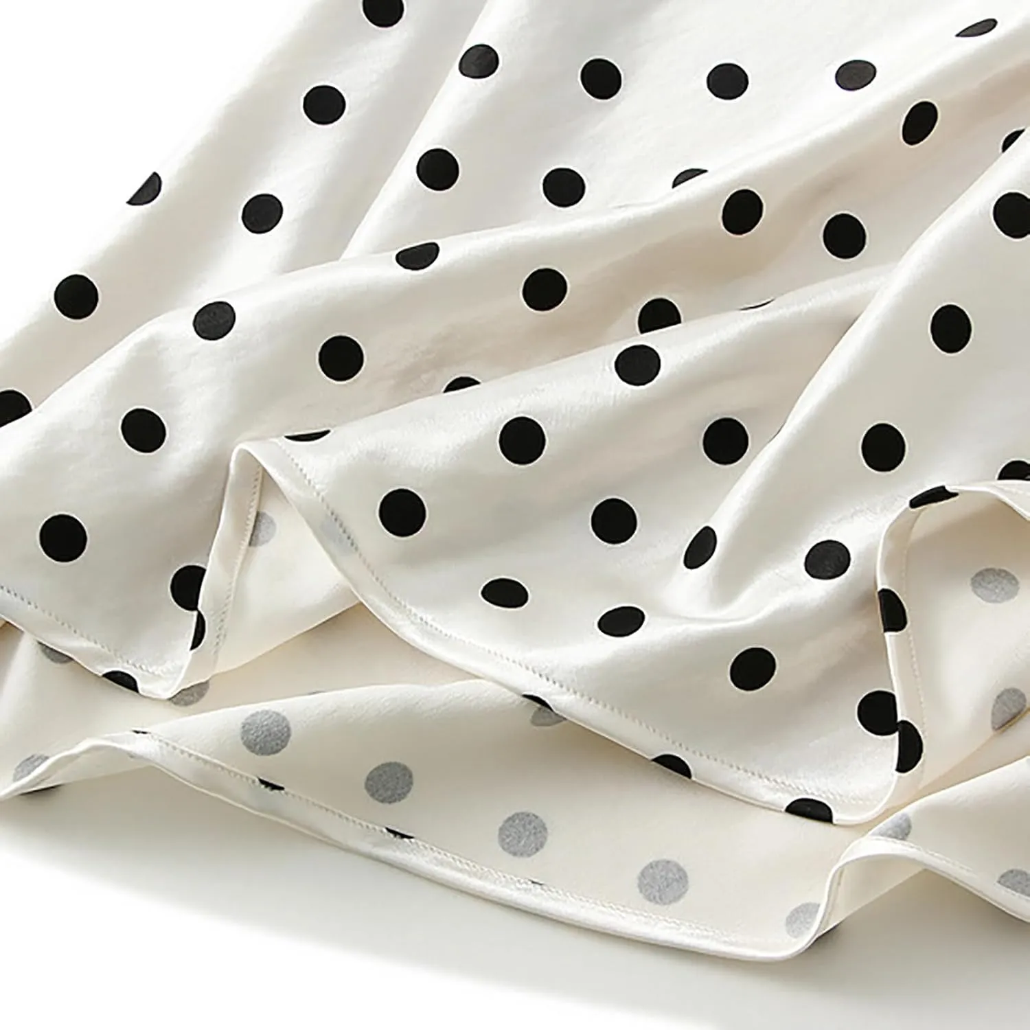 CORIRESHA Women's Elegant Polka Dot Skirt Elasticized Waistband Flowy Maxi Satin Skirt