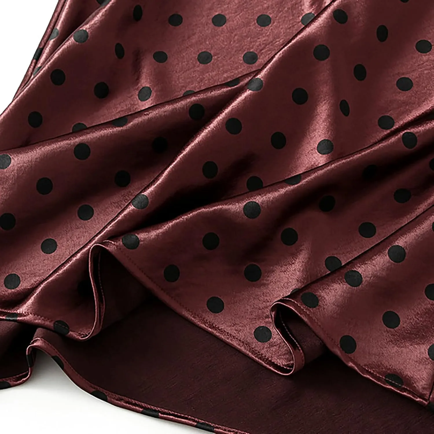 CORIRESHA Women's Elegant Polka Dot Skirt Elasticized Waistband Flowy Maxi Satin Skirt