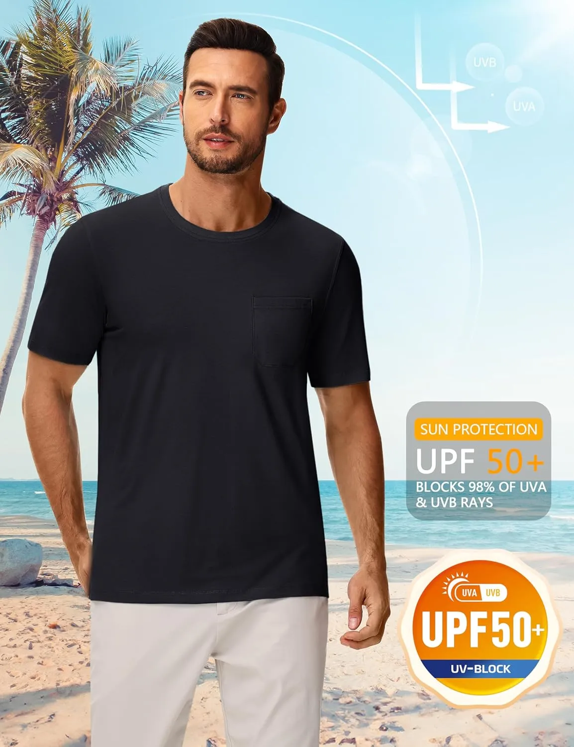 Cotrasen Men's T-Shirts Cotton Short Sleeve T Shirts for Men UPF 50  Moisture Wicking T-Shirt Casual Crew Neck Pocket Tee