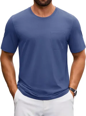 Cotrasen Men's T-Shirts Cotton Short Sleeve T Shirts for Men UPF 50  Moisture Wicking T-Shirt Casual Crew Neck Pocket Tee