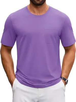 Cotrasen Men's T-Shirts Cotton Short Sleeve T Shirts for Men UPF 50  Moisture Wicking T-Shirt Casual Crew Neck Pocket Tee