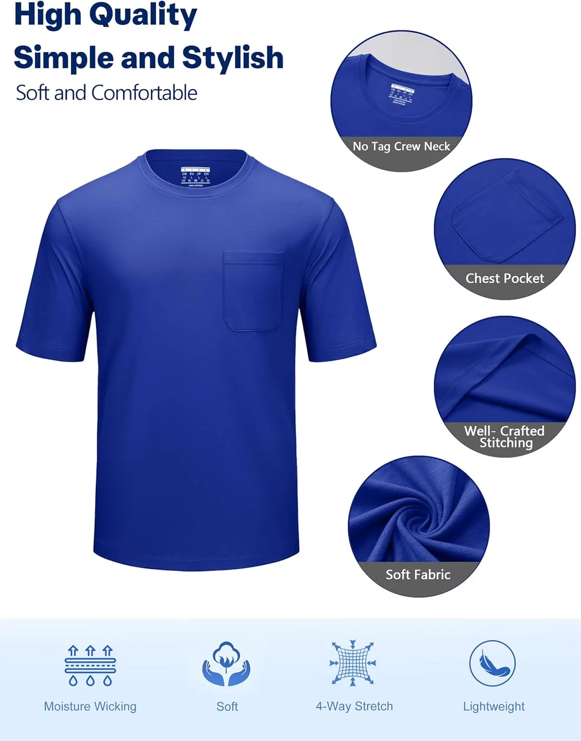 Cotrasen Men's T-Shirts Cotton Short Sleeve T Shirts for Men UPF 50  Moisture Wicking T-Shirt Casual Crew Neck Pocket Tee