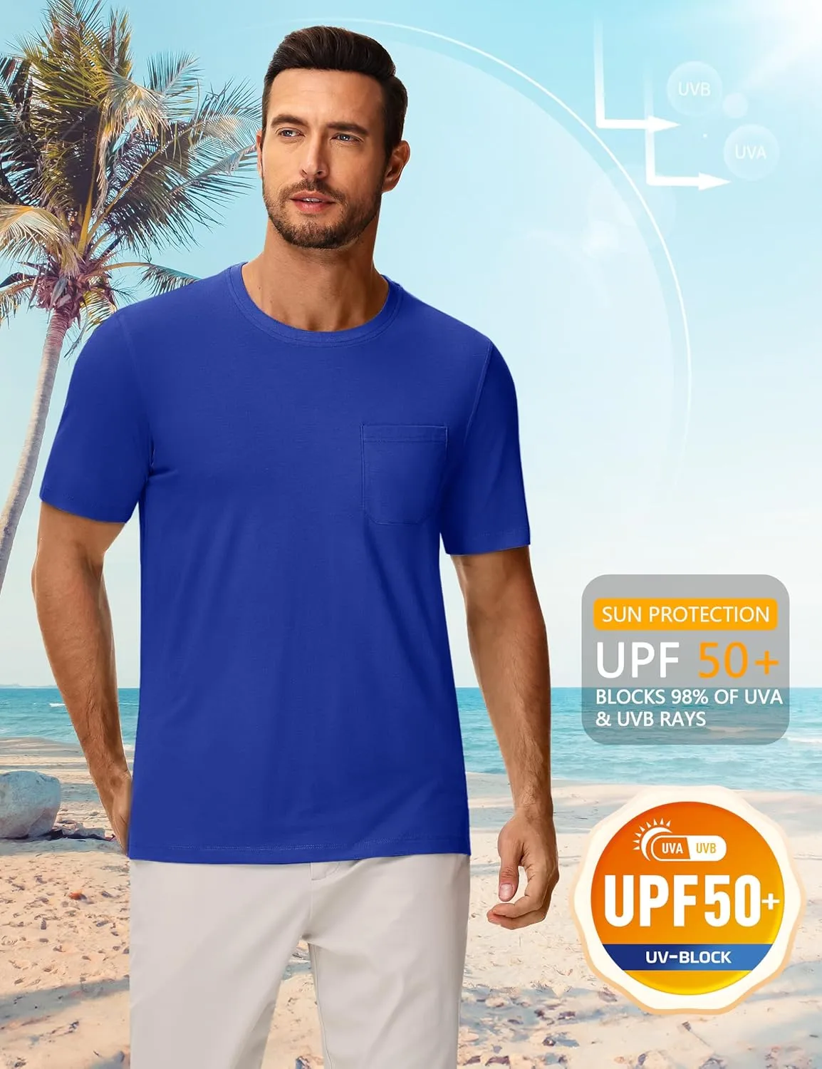Cotrasen Men's T-Shirts Cotton Short Sleeve T Shirts for Men UPF 50  Moisture Wicking T-Shirt Casual Crew Neck Pocket Tee