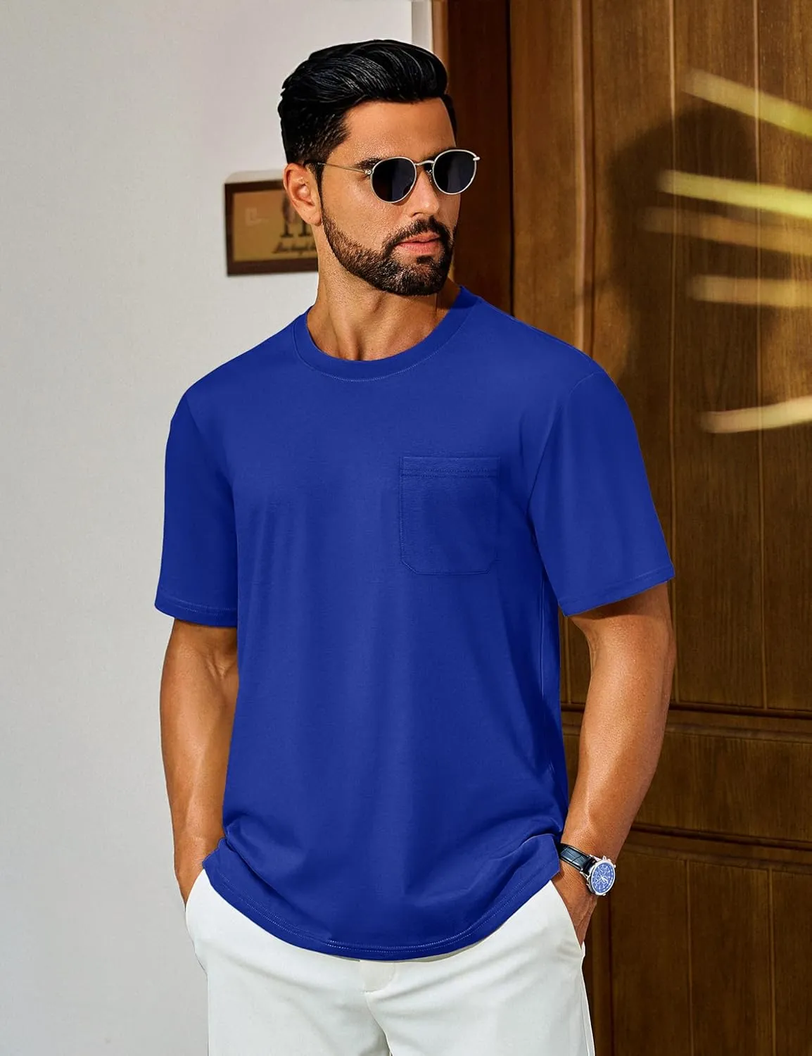 Cotrasen Men's T-Shirts Cotton Short Sleeve T Shirts for Men UPF 50  Moisture Wicking T-Shirt Casual Crew Neck Pocket Tee