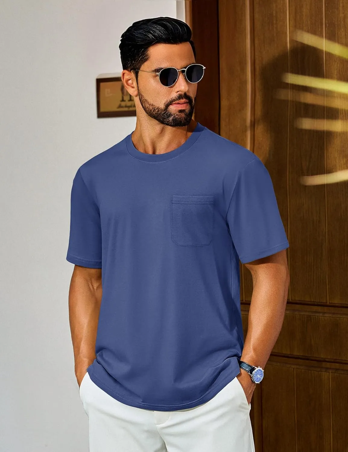 Cotrasen Men's T-Shirts Cotton Short Sleeve T Shirts for Men UPF 50  Moisture Wicking T-Shirt Casual Crew Neck Pocket Tee