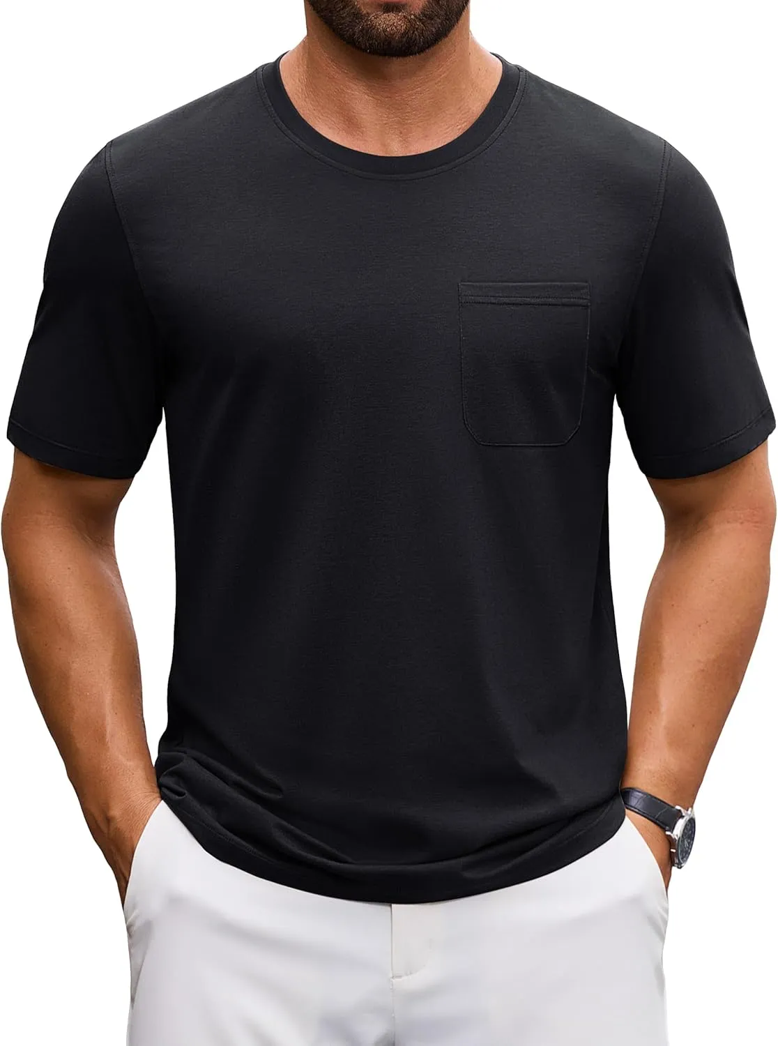 Cotrasen Men's T-Shirts Cotton Short Sleeve T Shirts for Men UPF 50  Moisture Wicking T-Shirt Casual Crew Neck Pocket Tee