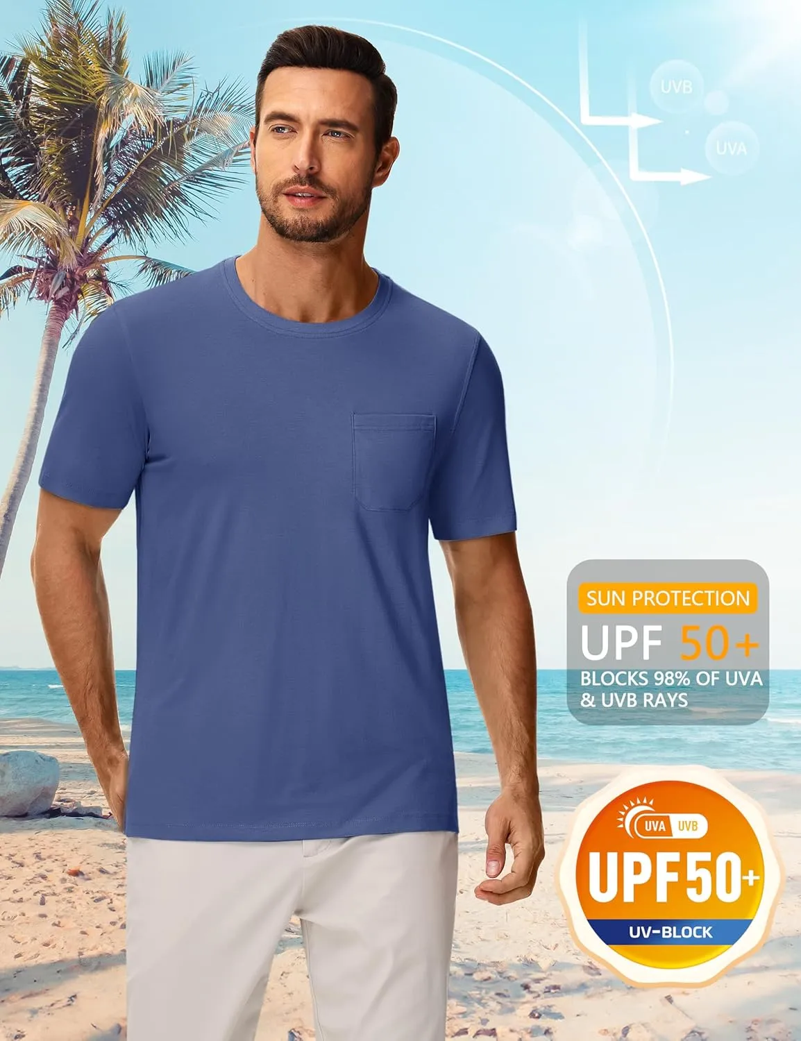 Cotrasen Men's T-Shirts Cotton Short Sleeve T Shirts for Men UPF 50  Moisture Wicking T-Shirt Casual Crew Neck Pocket Tee