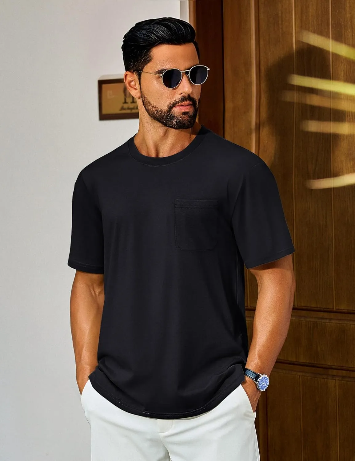 Cotrasen Men's T-Shirts Cotton Short Sleeve T Shirts for Men UPF 50  Moisture Wicking T-Shirt Casual Crew Neck Pocket Tee