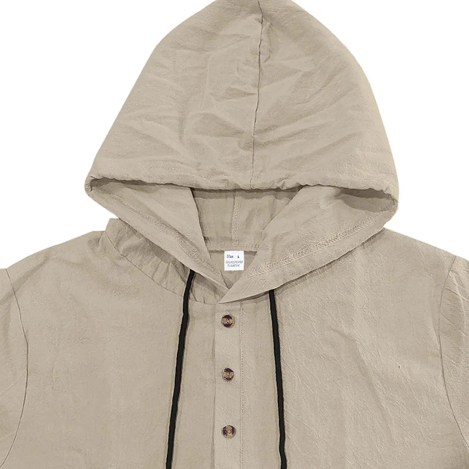 Cotton Linen Shirts for Men Casual Button Down Hoodie Summer Beach Loose Short Sleeve Drawstring Pullover Hooded Top