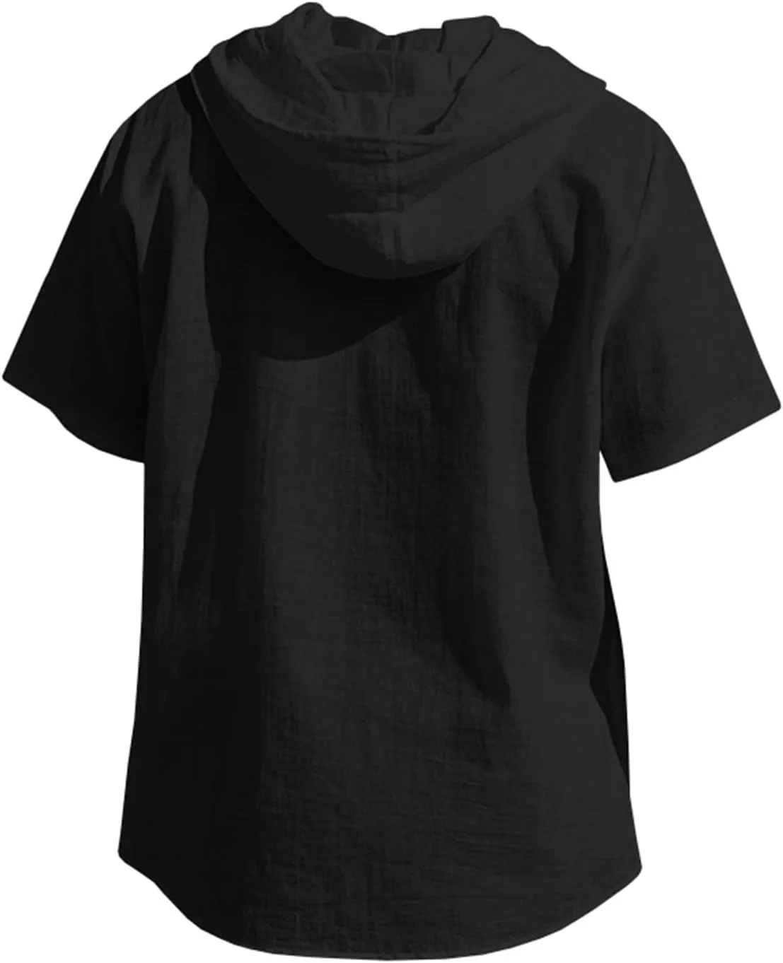 Cotton Linen Shirts for Men Casual Button Hooded Top Summer Drawstring Hoodie Beach Short Sleeve Shirt with Pocket