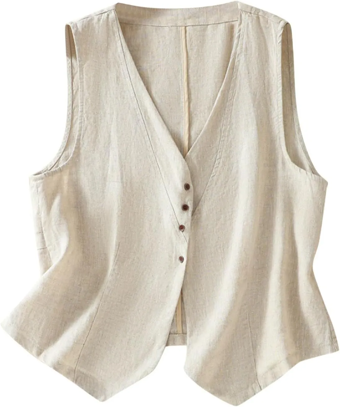 Cotton Linen Vest for Women Sleeveless Button Down Coats Casual Lightweight V Neck Retro 2024 Fall Jackets Pockets