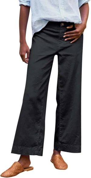Cropped Linen Pants Women Elastic Waist Teacher Pants Lightweight Summer Comfy Capri Work Pants Loose Ankle Pants