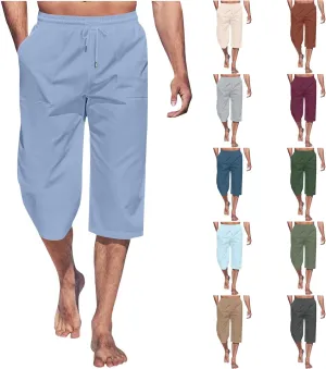 Cropped Pants Men 3/4 Length Trousers Sweatpants Elastic Waist Trouser Straight Leg Pant Shorts Stretch Capri Legging