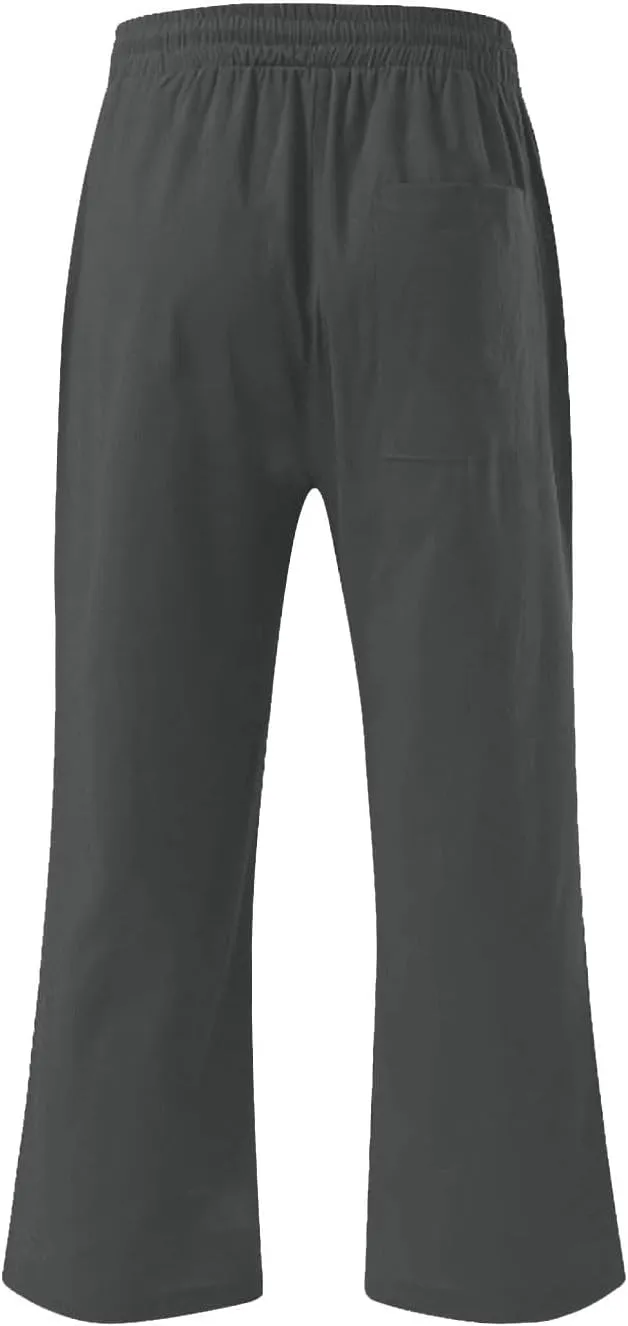 Cropped Pants Men 3/4 Length Trousers Sweatpants Elastic Waist Trouser Straight Leg Pant Shorts Stretch Capri Legging