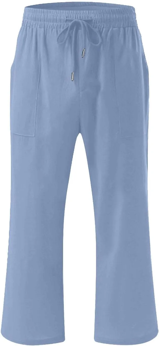 Cropped Pants Men 3/4 Length Trousers Sweatpants Elastic Waist Trouser Straight Leg Pant Shorts Stretch Capri Legging