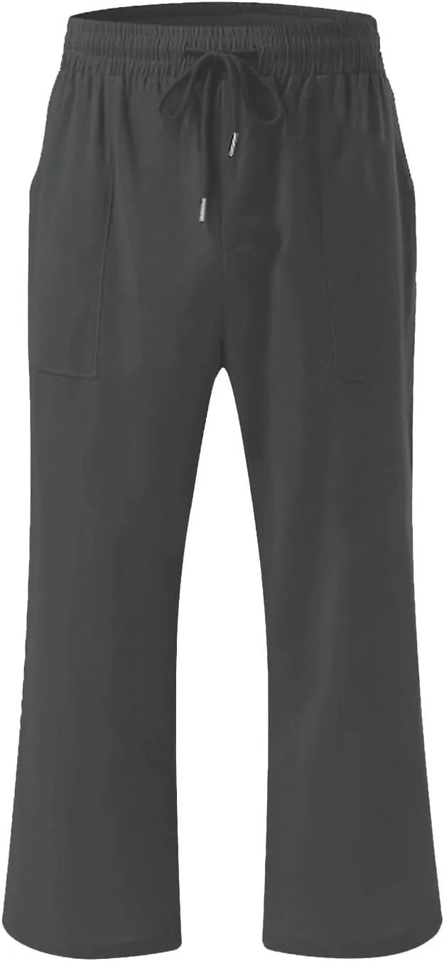 Cropped Pants Men 3/4 Length Trousers Sweatpants Elastic Waist Trouser Straight Leg Pant Shorts Stretch Capri Legging