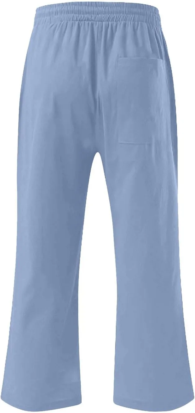 Cropped Pants Men 3/4 Length Trousers Sweatpants Elastic Waist Trouser Straight Leg Pant Shorts Stretch Capri Legging
