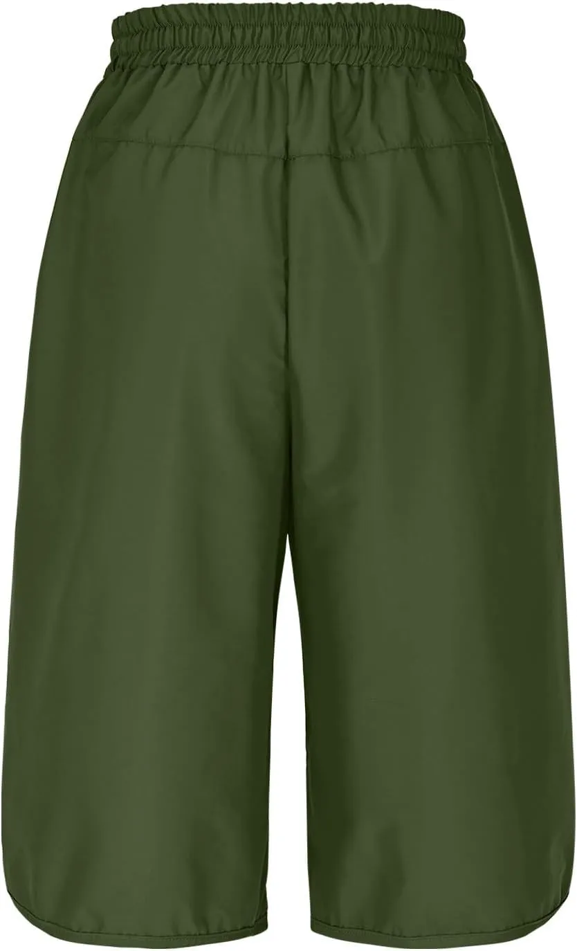 Cropped Trousers Women Summer Capri Pants with Pocket Loose Wide Leg Pant High Waist Sports Yoga Running Hiking Bottoms