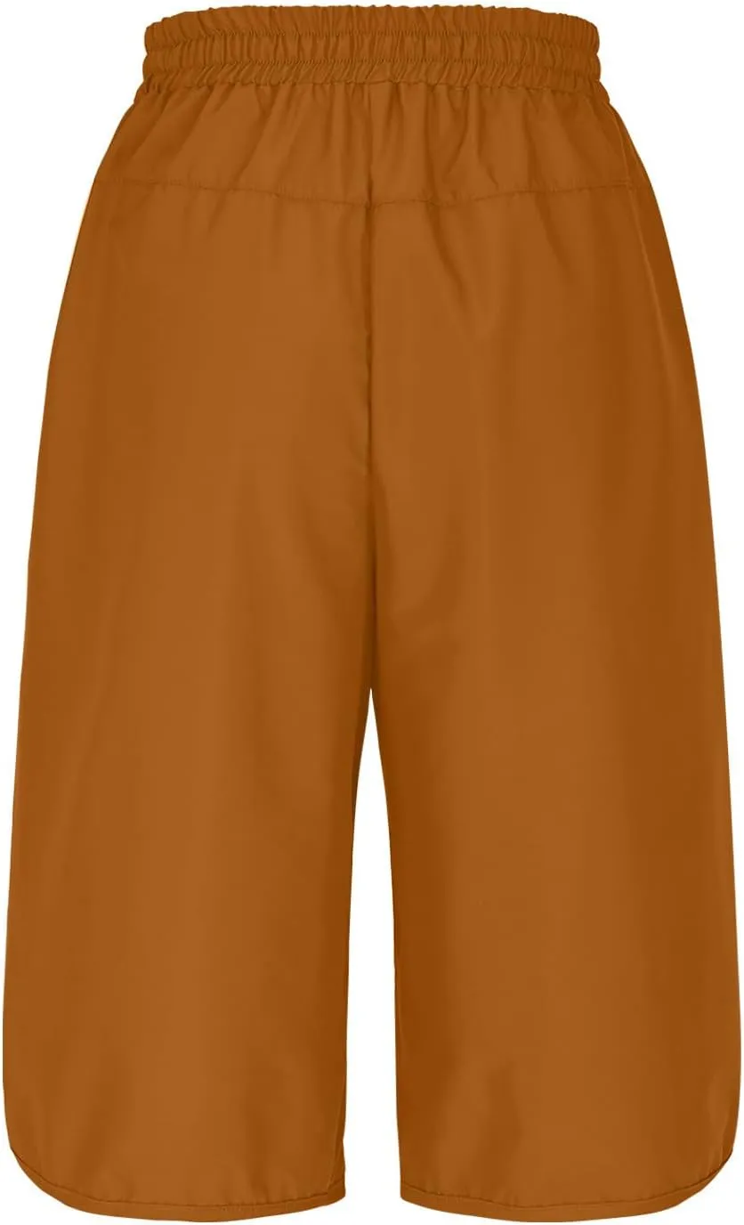 Cropped Trousers Women Summer Capri Pants with Pocket Loose Wide Leg Pant High Waist Sports Yoga Running Hiking Bottoms