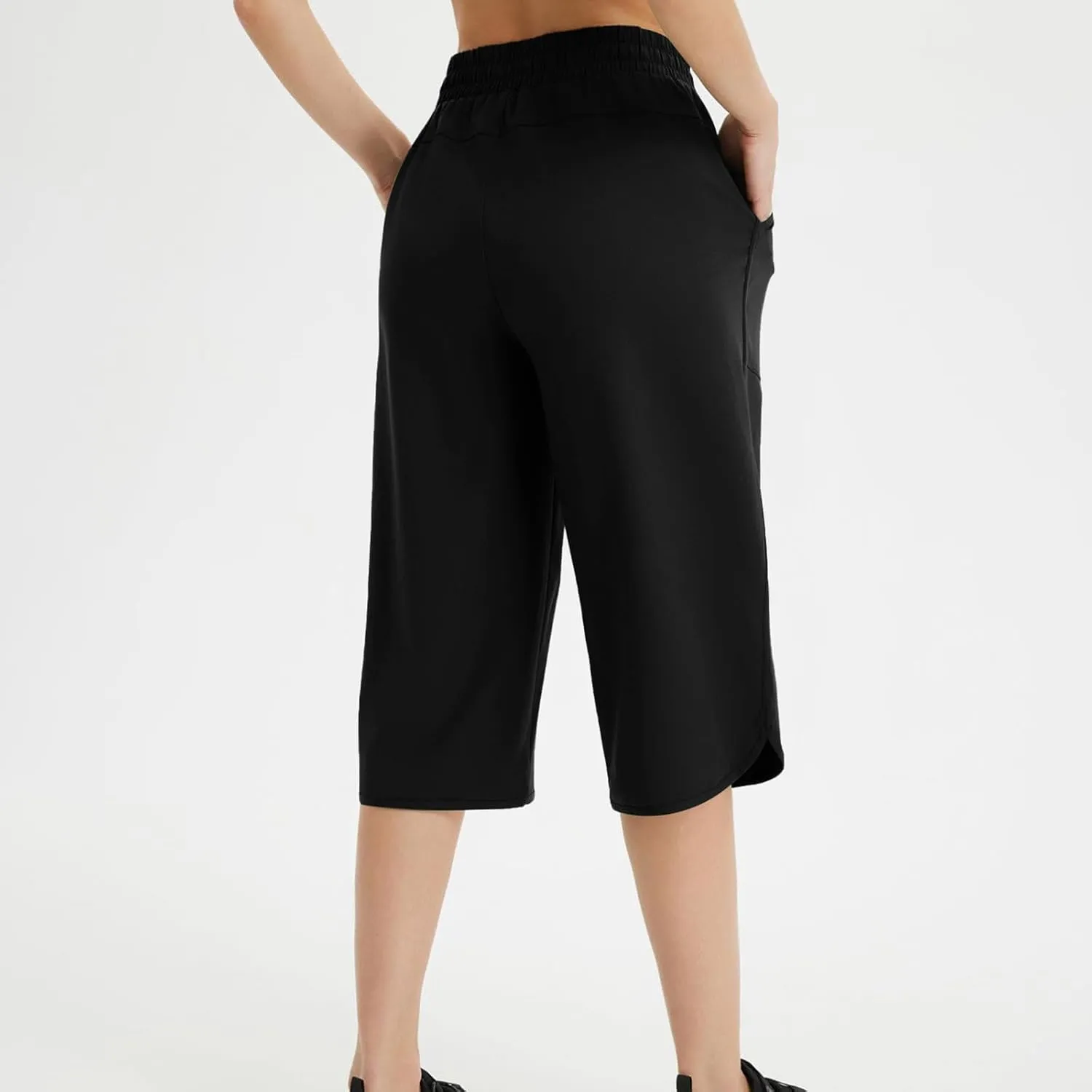 Cropped Trousers Women Summer Capri Pants with Pocket Loose Wide Leg Pant High Waist Sports Yoga Running Hiking Bottoms